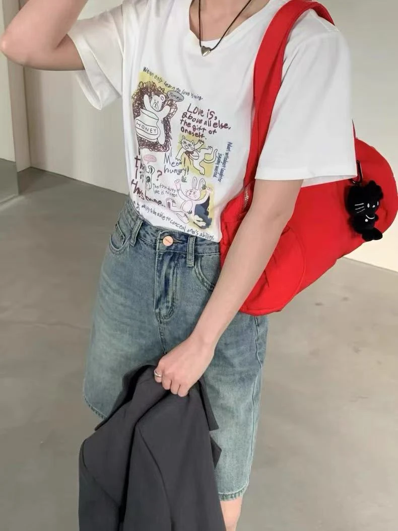 루루가−（拾光） 韩国东大门春夏新款印花卡通休闲T恤宽松显瘦百搭上衣