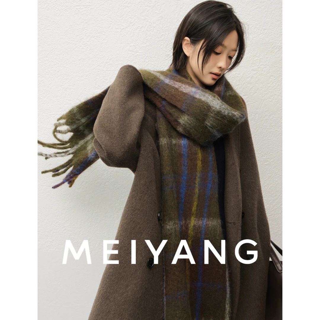 A美洋MEIYANG 绿野仙踪围巾 莫奈油画 格纹羊毛流苏针织保暖围脖