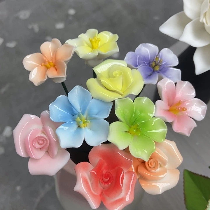 陶瓷手工制作陶瓷花10朵