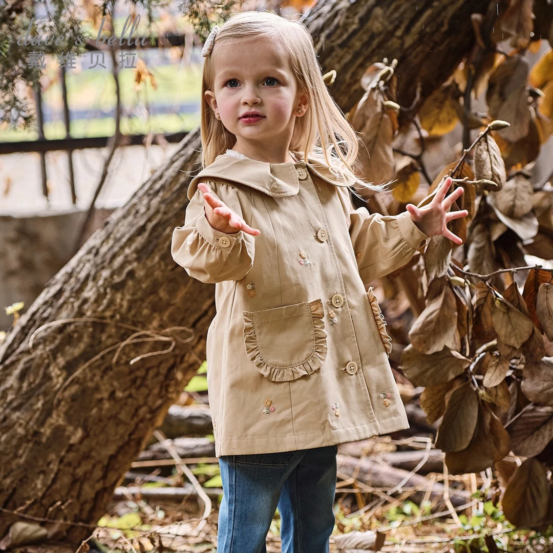 戴维贝拉童装儿童风衣2025女童宝宝洋气长袖外套新款秋装休闲衣服
