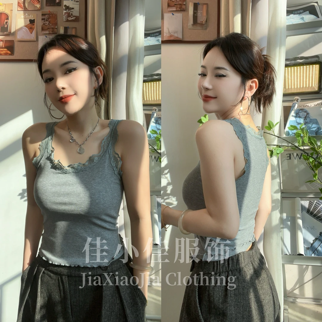 春夏款蕾丝花边设计感减龄辣妹吊带背心女内搭聚拢打底衫上衣