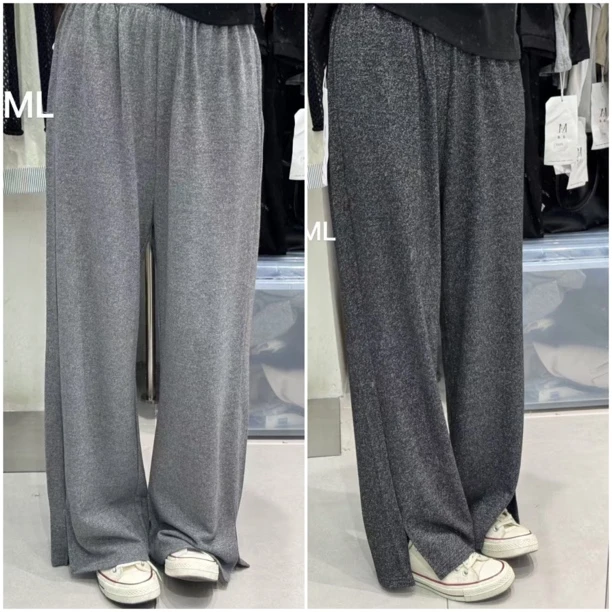 娜样美家 精选松紧腰弹力舒适宽松直筒开衩休闲裤1086