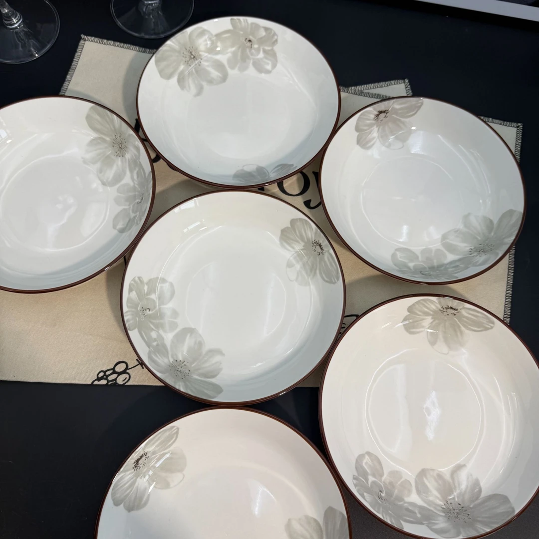 【6只装】熠熠生辉7英寸钻石盘家用健康釉下彩陶瓷餐具