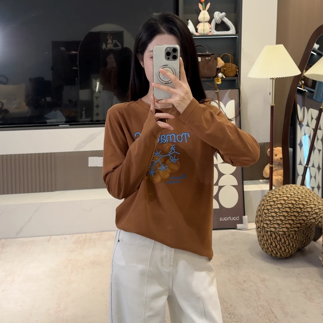 宿慕SUMU 重工刺绣小番茄加绒上衣11-6冬季新款舒适打底衫1657