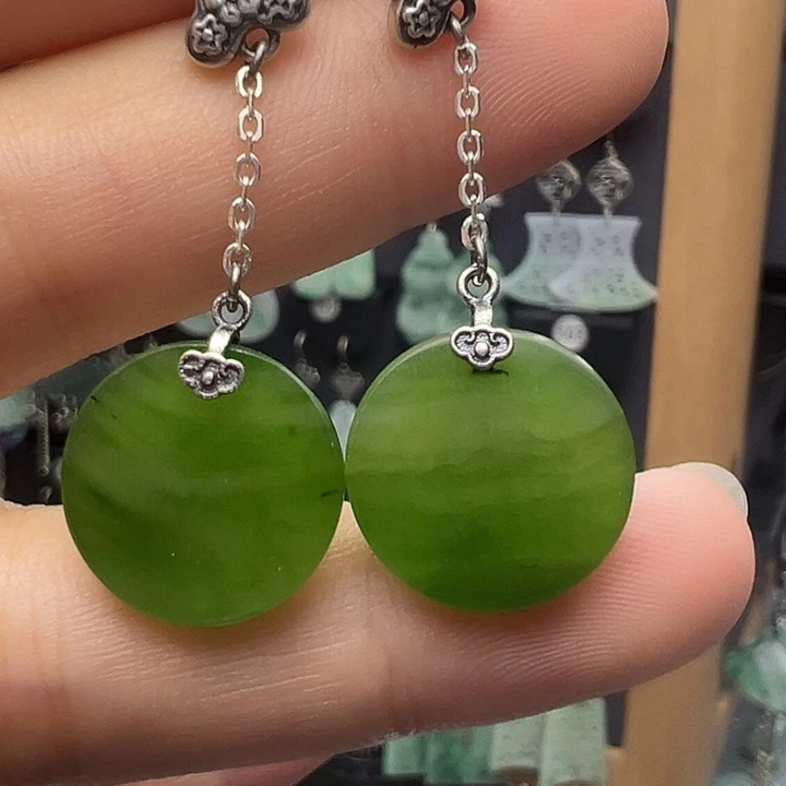 和田玉银S925镶嵌耳饰