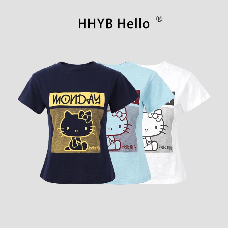 HHYB HelloHello Kitty印花短袖T恤2025新款时尚简约百搭Q250507