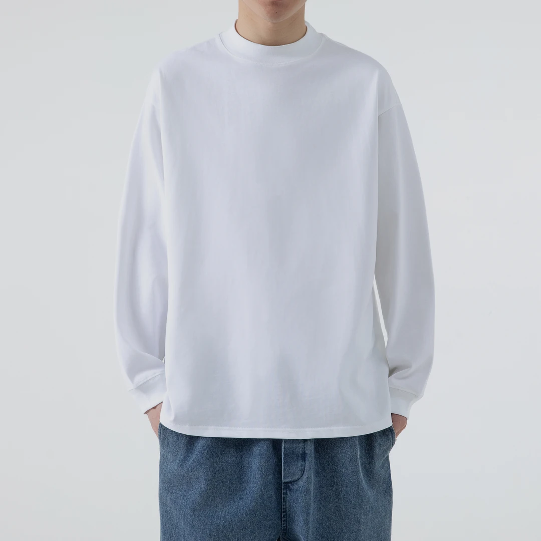 小高领秋冬新款男士纯色T恤运动休闲户外宽松长袖保暖情侣打底衫