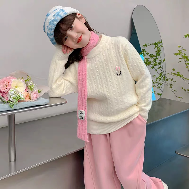 【朵妈专属】圆领女童加厚加绒保暖毛衣套头秋冬新款针织打底衫加绒