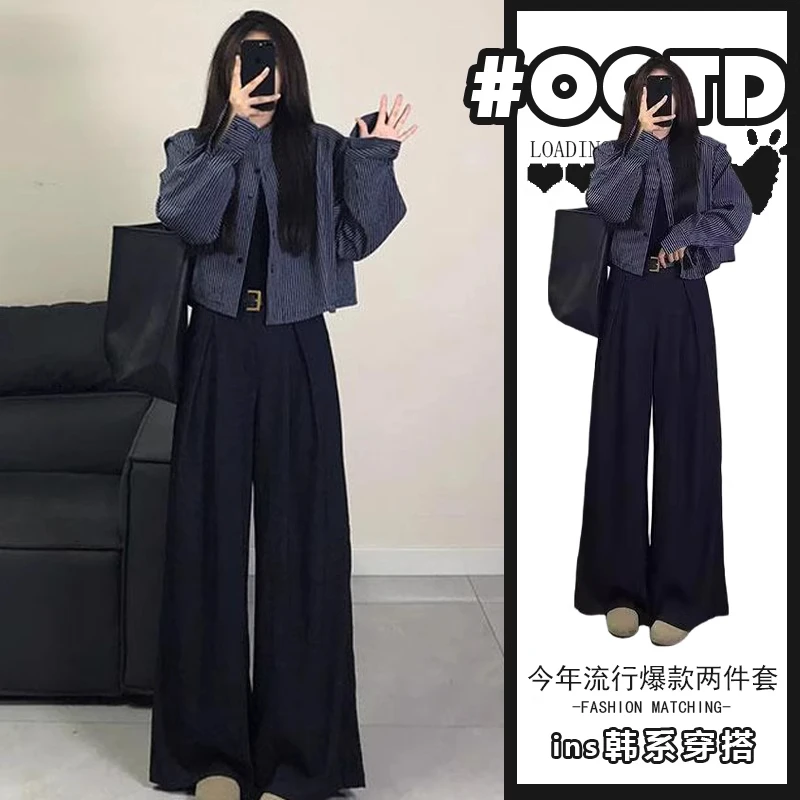 秋冬新款轻熟风穿搭一整套女韩版百搭短款外套时尚高腰休闲裤套装