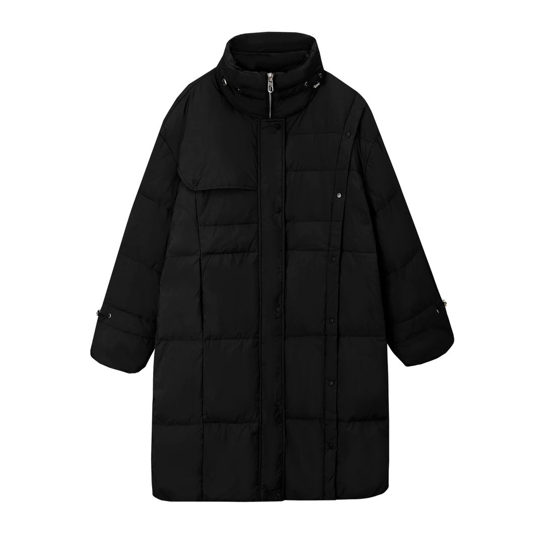 A043 不对称设计中长款90白鸭绒宽松羽绒服