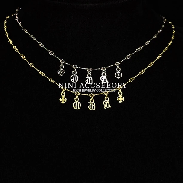 『花之星语』潮奢欧美复古银高级感十字架颈链时尚梵文精致流苏项链