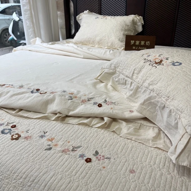 棉麻 床盖多用被四件套 已开价四季可用 面料好软 韩式小清新绗缝