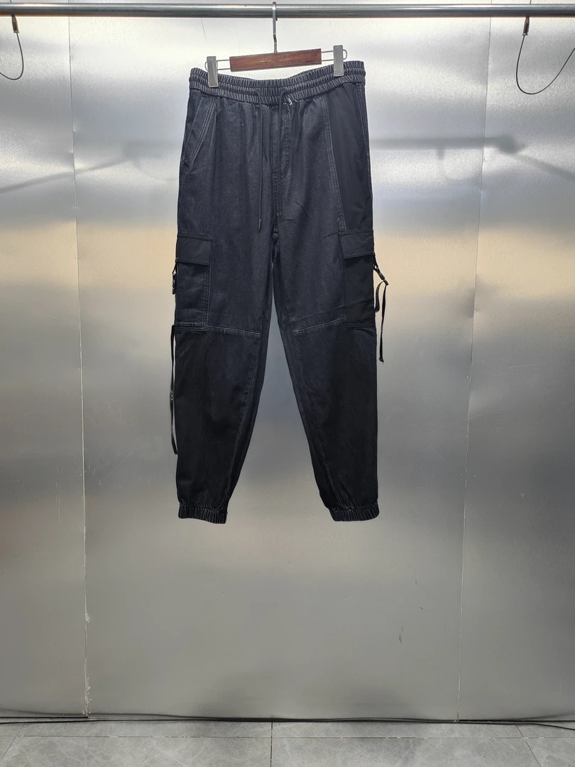 K0410833-CAB-春秋款潮流侧边大口袋飘带设计宽松百搭工装休闲裤