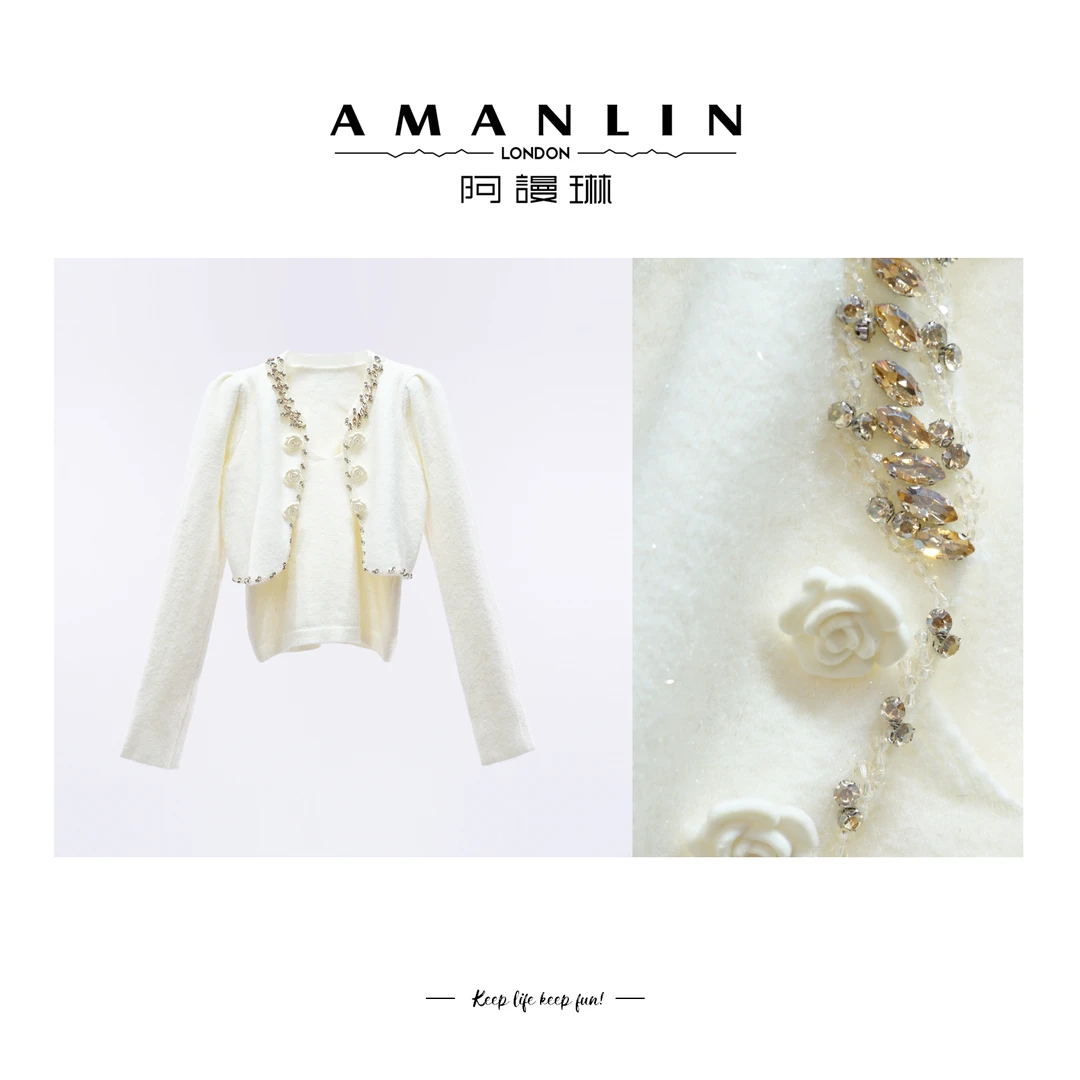 【AMANLIN】秋季新款时尚针织气质两件套小众高级感设计感F593293