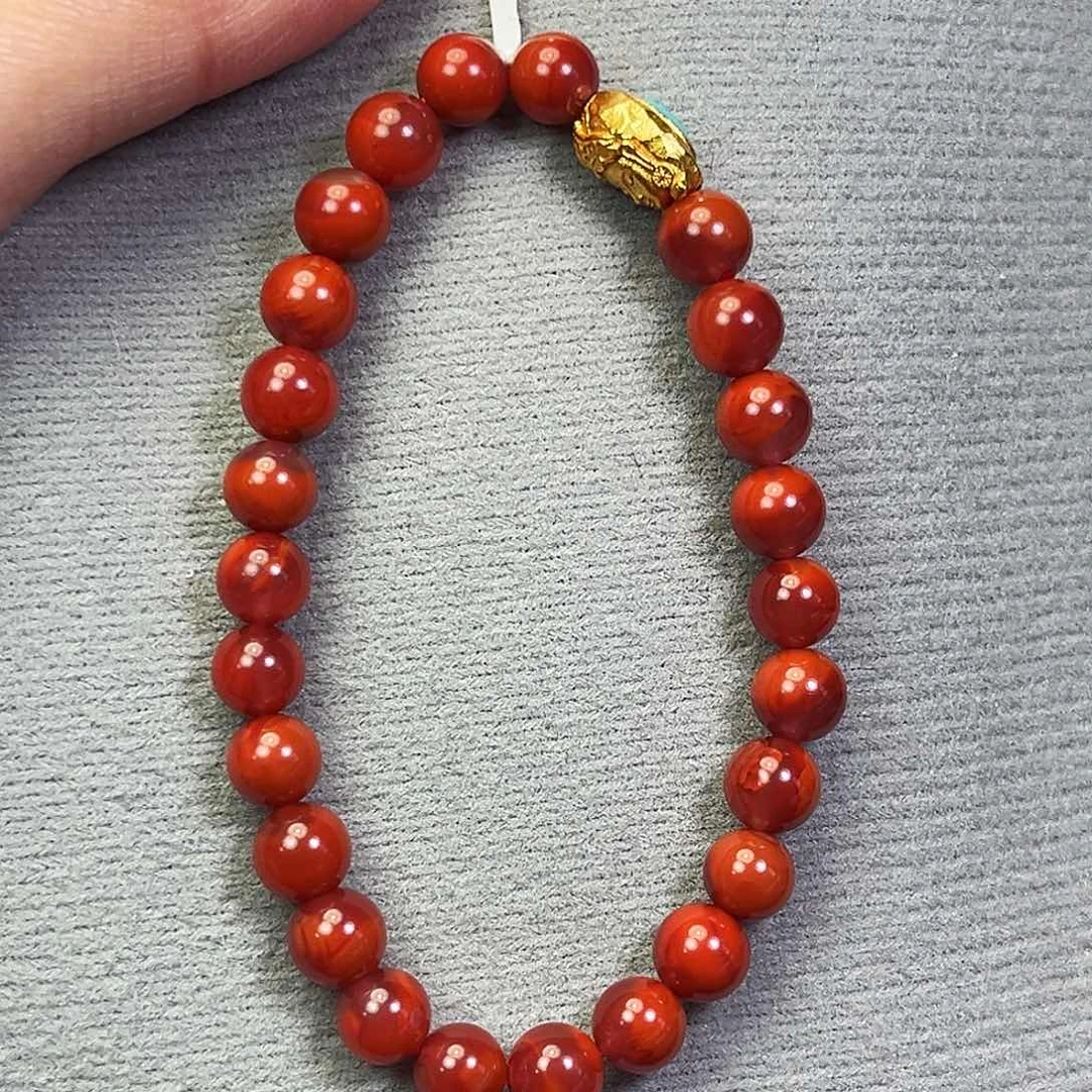 南红玛瑙原矿手串6.8mm银S925镶嵌
