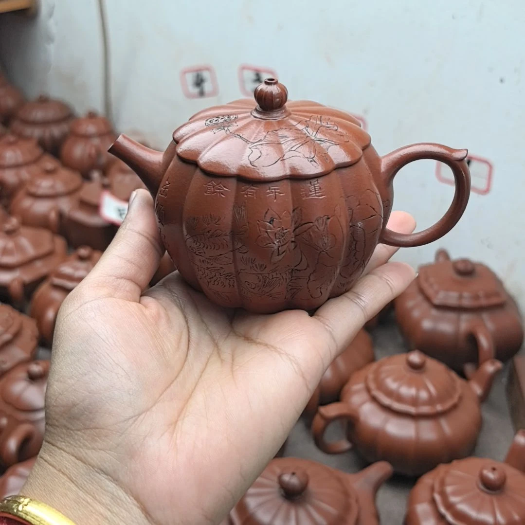 秦***的茶壶紫砂朱泥筋纹锦鼓180cc