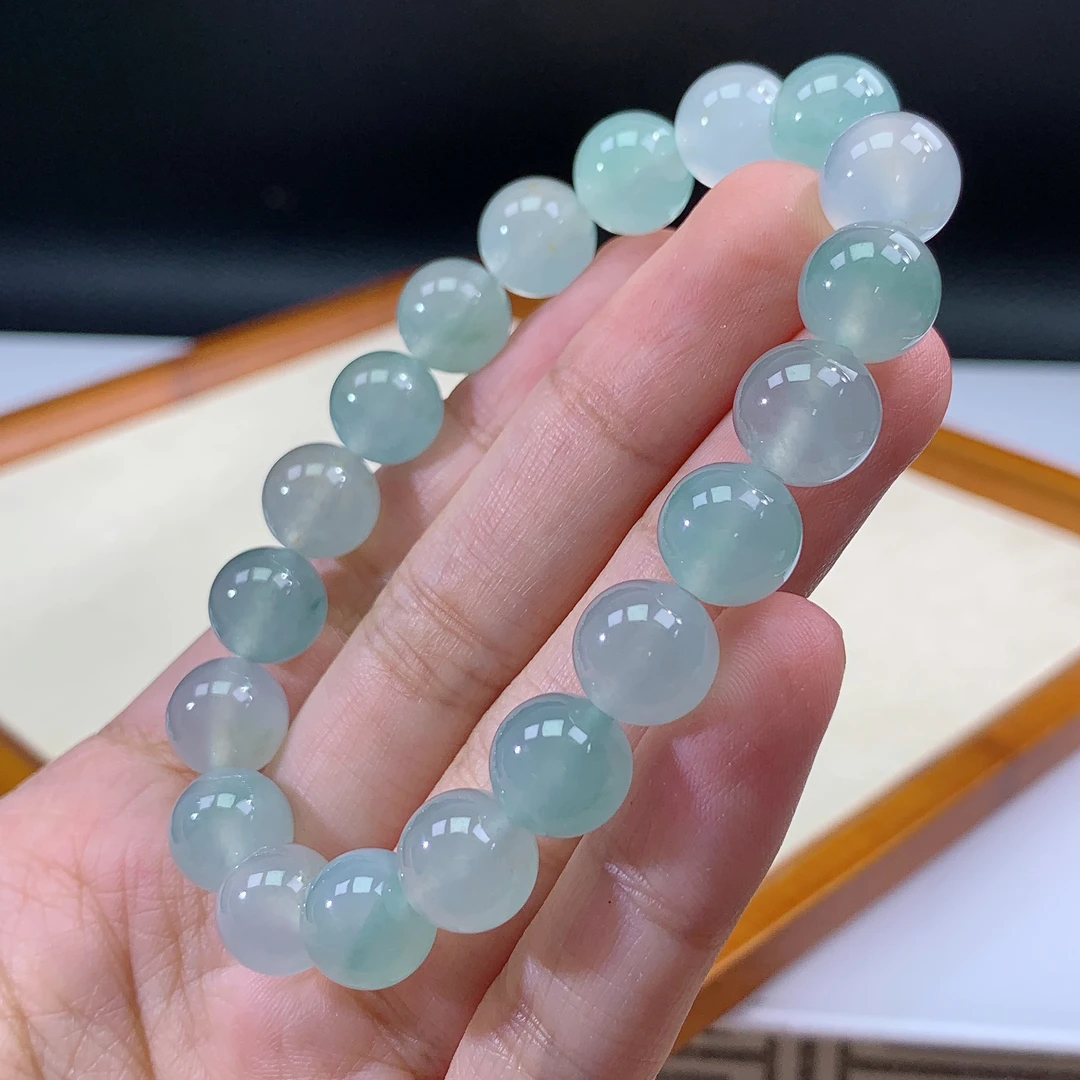嘉运翡翠7.20-8缅甸天然翡翠A货马卡龙手串卡10mm19颗粒