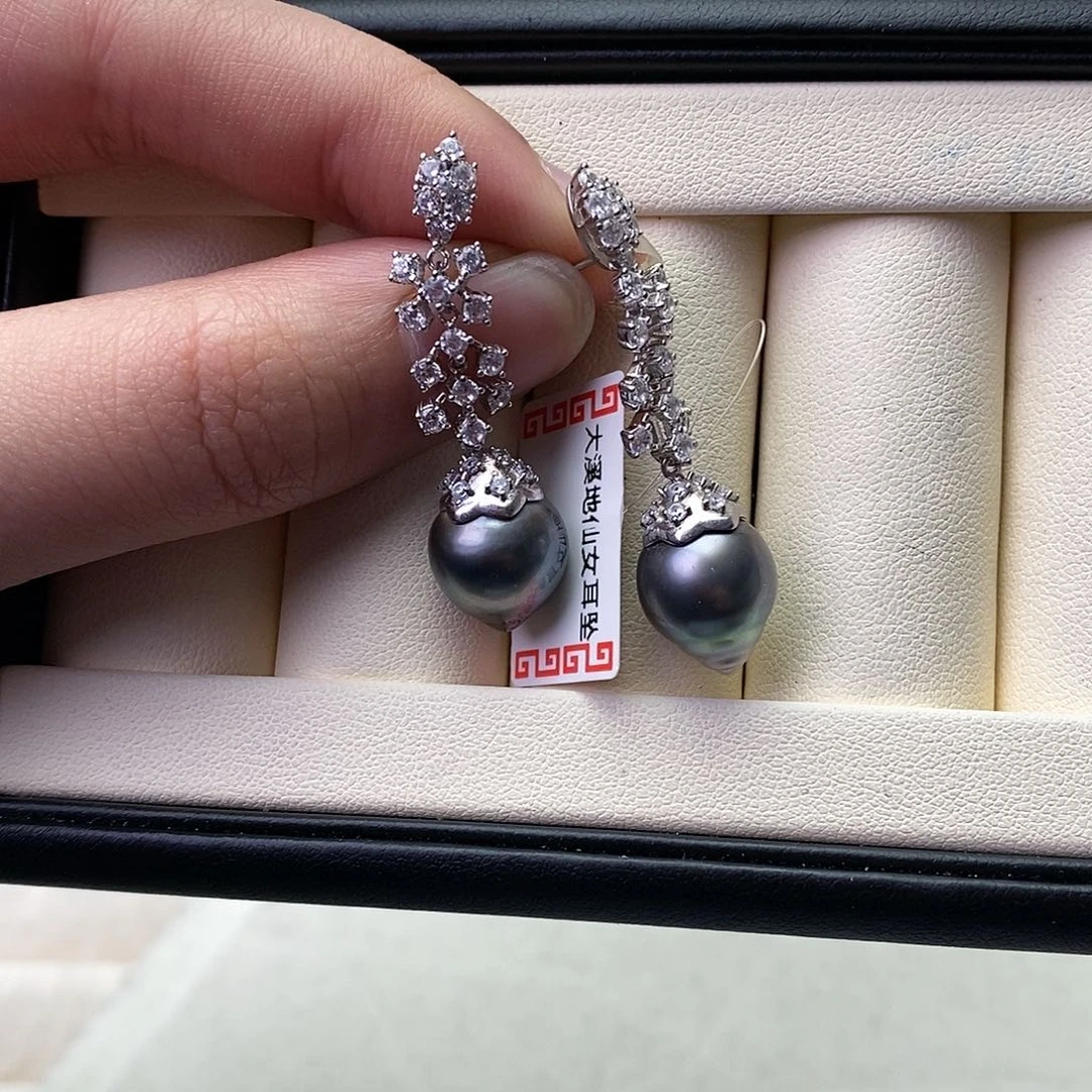 海水珍珠耳饰银S925镶嵌