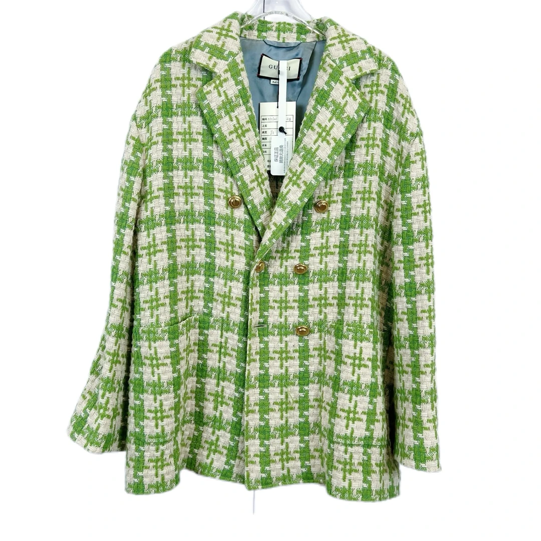 95新 GUCCI/古驰 010522 格纹针织拼接外套 48码