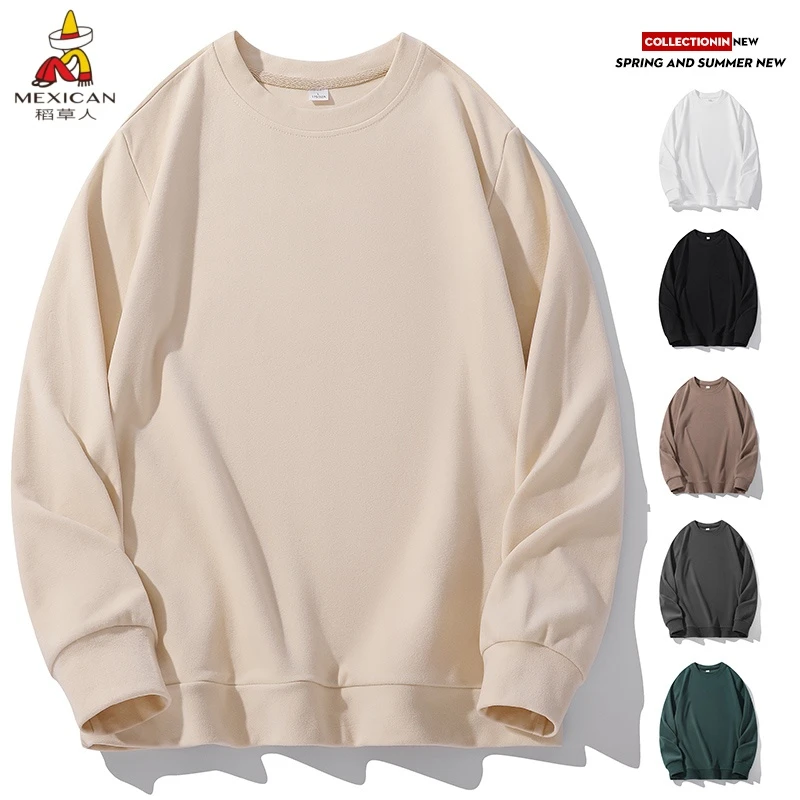 稻草人圆领上衣长袖保暖青年男士卫衣百搭男士宽松潮流德绒打底衫