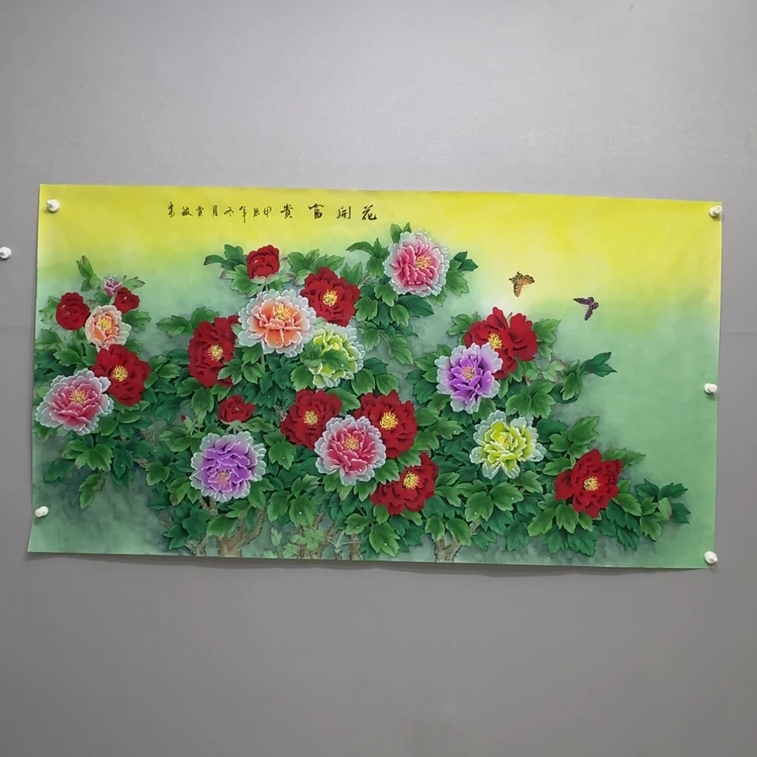 国画雁*泪横幅六尺精品工笔牡丹贾敏