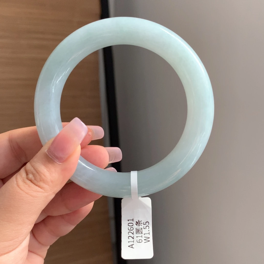 翡翠手镯未镶嵌13 60蓝绿色胖圆