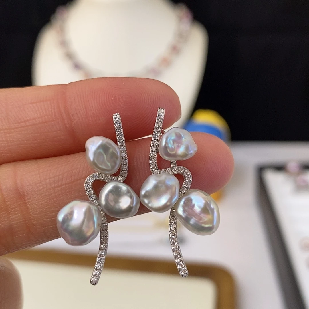 淡水珍珠耳饰银S925镶嵌