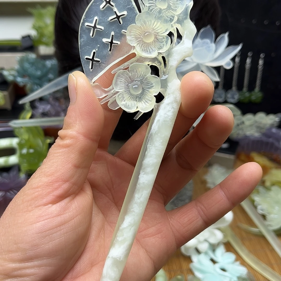 非金属天然岫玉发簪