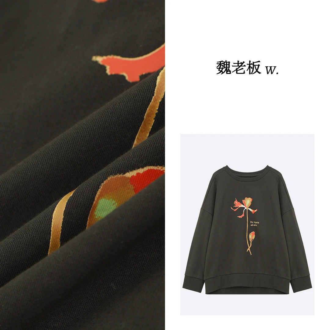 W.Diva【醉美人】抽象花朵纯棉卫衣长袖纯欲慵懒风女装53T281336