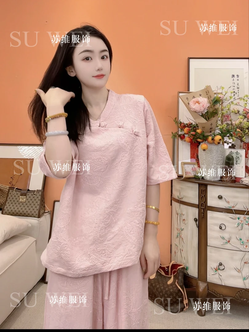 1115亚麻中国风休闲风新中式时尚气质提花宽松舒适女款
