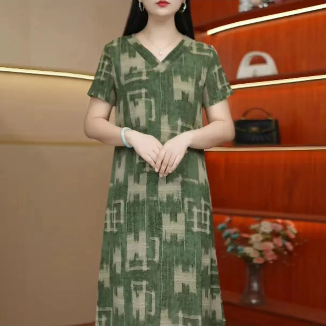 （绿野仙踪）夏季时尚亲肤透气新品妈妈装气质连衣裙