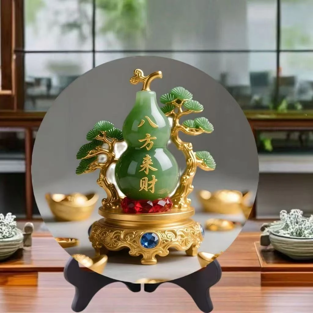 八方来财玉石葫芦好寓意相框招财旺宅转运摆台居家玄关玉石葫芦