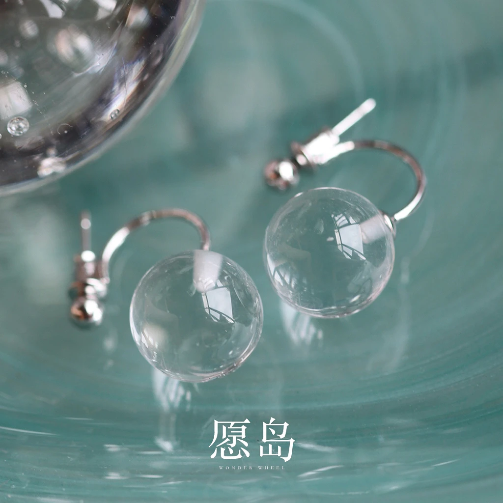 愿岛法式气质简约大气透明天然水晶前后戴耳钉EH2538