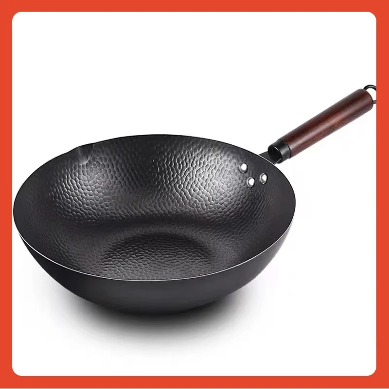 批发手工锻打老式章丘铁锅家用电磁炉熟铁不粘锅无涂层鱼鳞炒菜锅