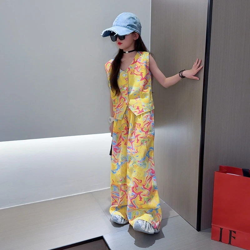 女童夏装马甲裤子套装2025夏季新款中大童儿童潮酷洋气无袖两件套