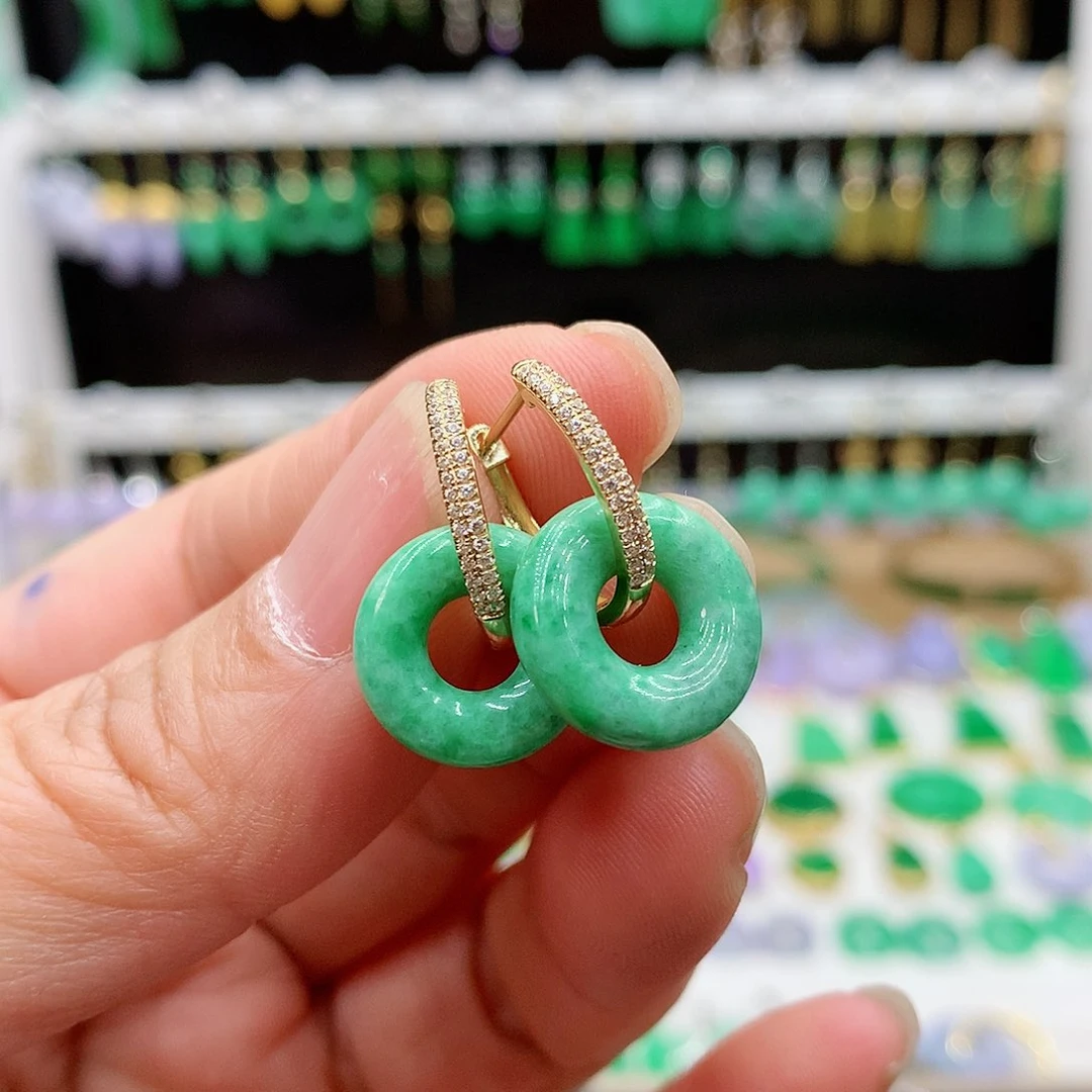 翡翠耳饰18K金镶嵌白*