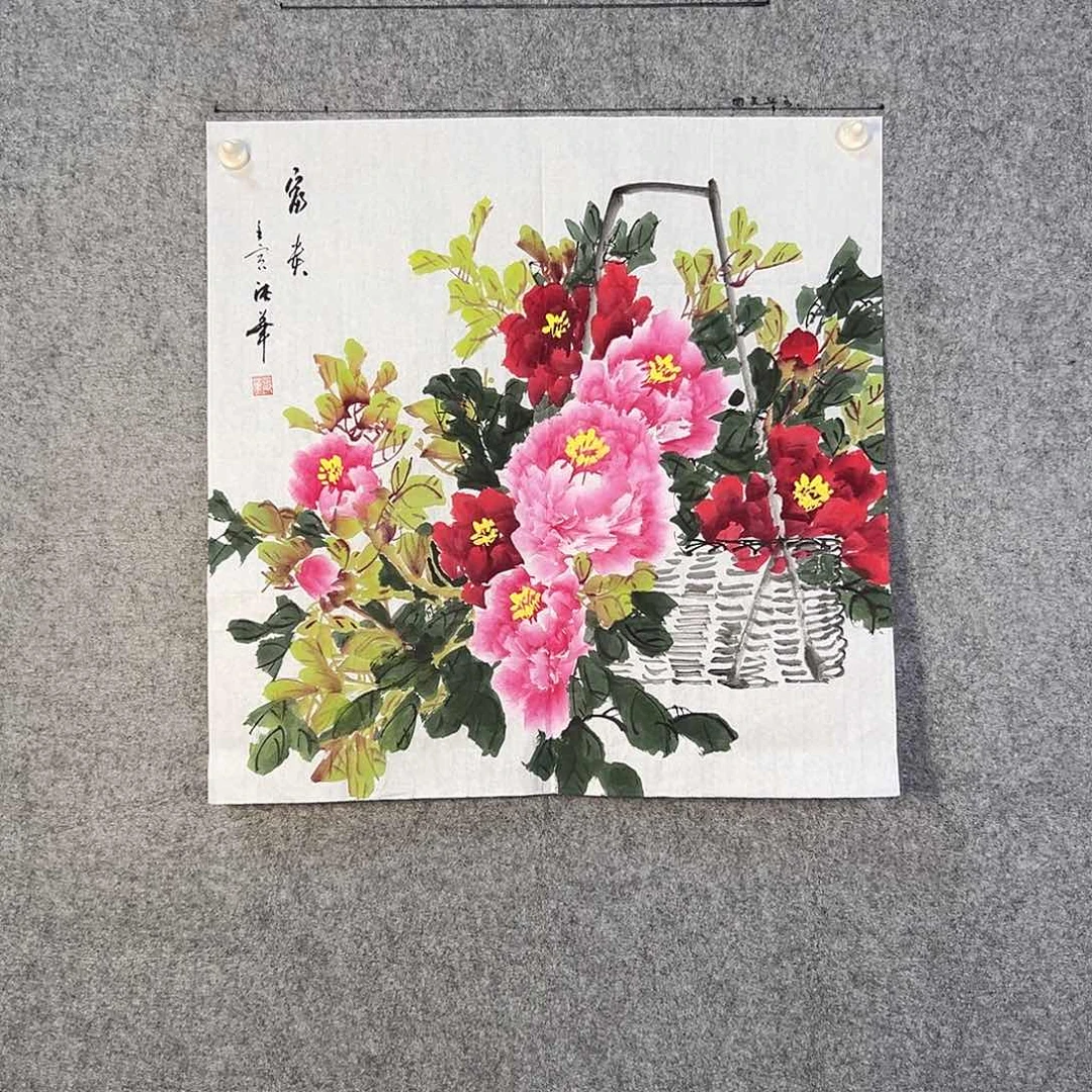 国画536 牡丹之花之叶的颜色与花色