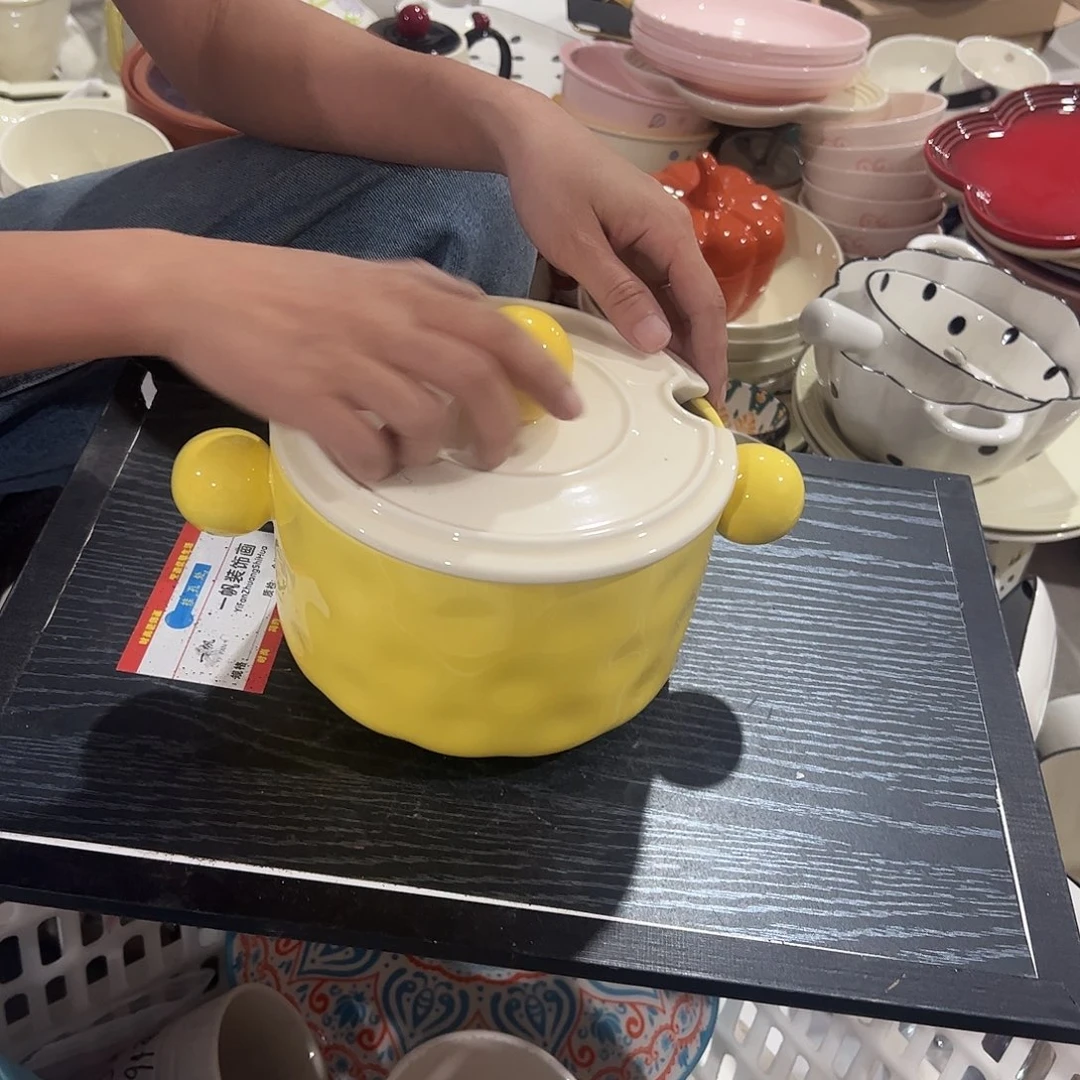 瓷片微瑕处理清仓 黄色1200毫升猪油罐