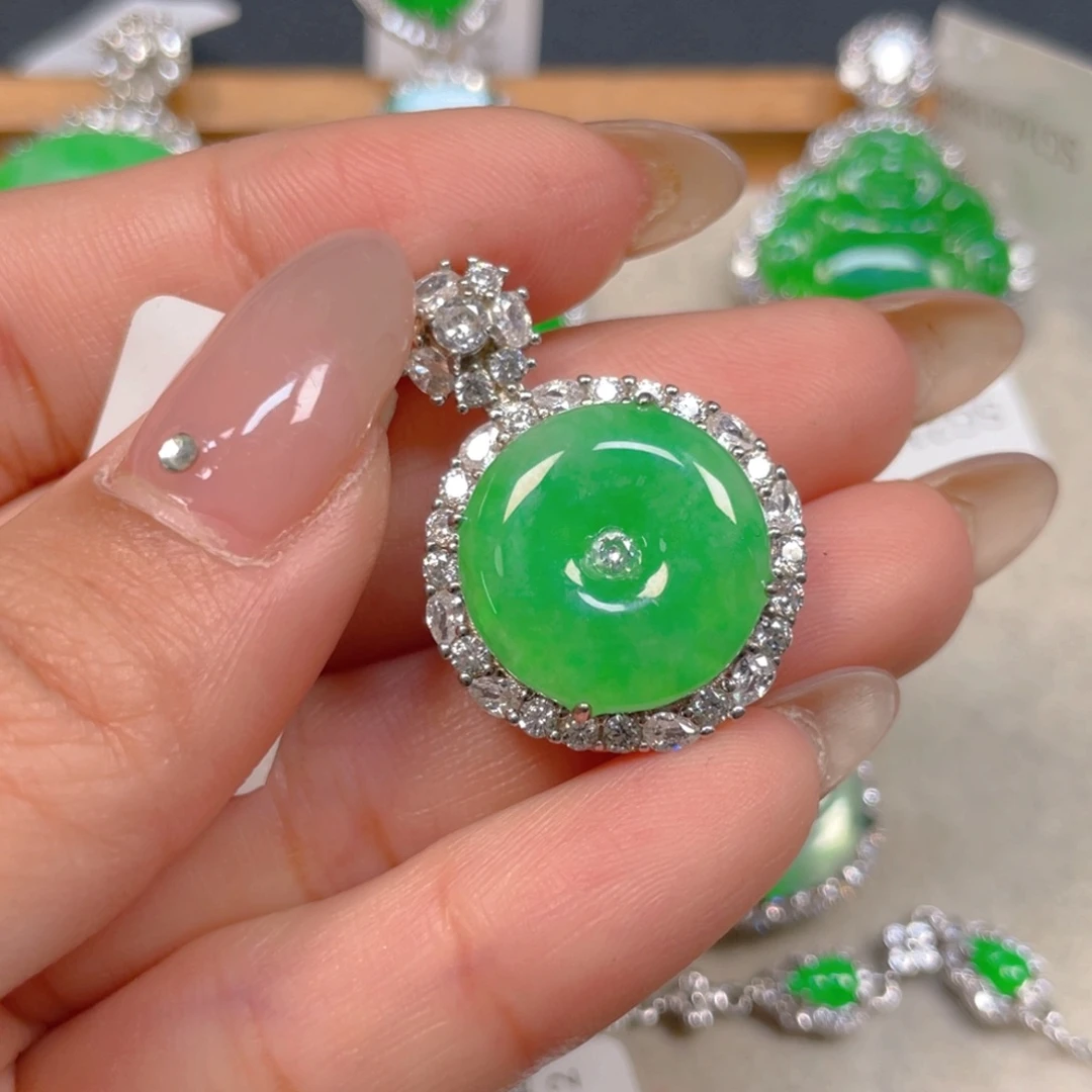 翡翠银S925镶嵌挂件