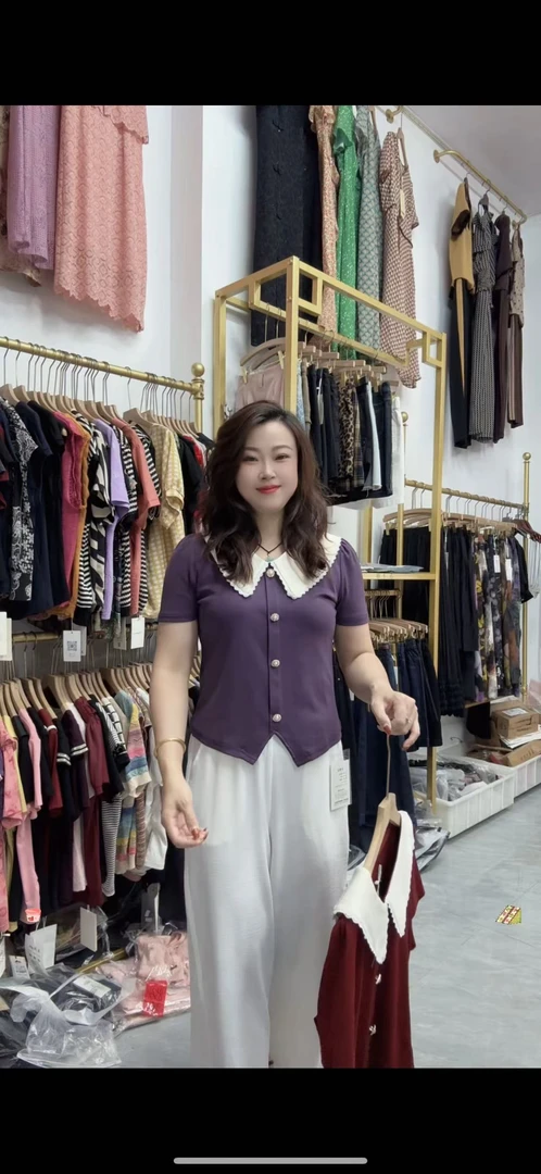 T恤娃娃领套装打底拼色通勤显瘦常规短袖休闲纽扣