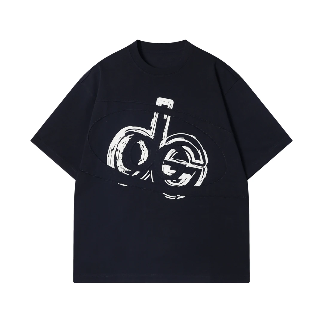 夏季高级感新款潮牌字母印花贴布圆领短袖T恤时尚个性百搭上衣