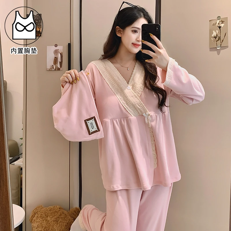 【带帽子纯棉】月子服秋冬季产前产后孕妇哺乳睡衣喂奶衣套装家居服