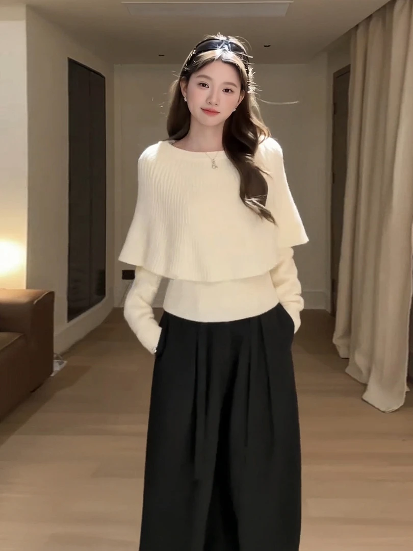 温柔风斗篷毛衣女秋冬穿搭慵懒高领针织衫宽松长袖韩系蝙蝠袖上衣