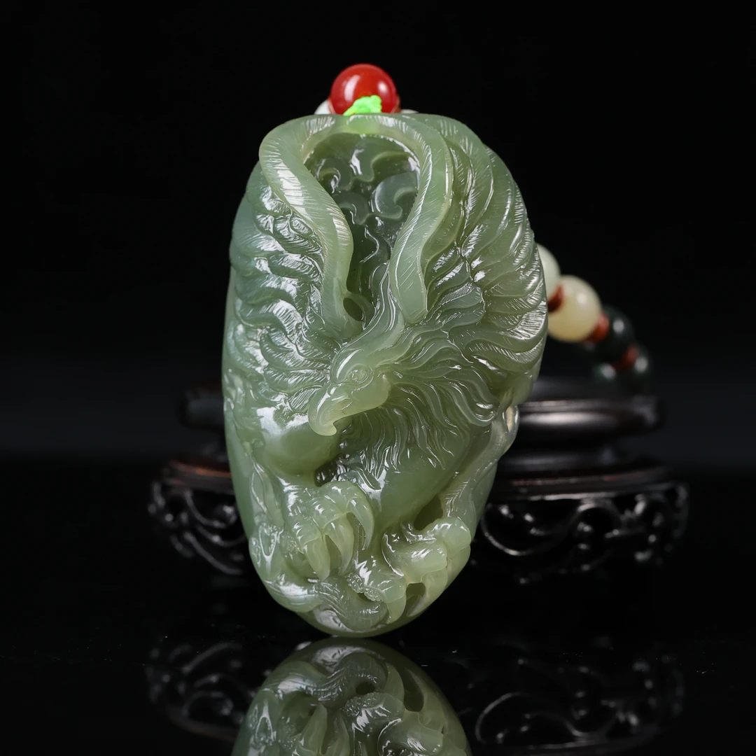 和田玉湖水绿大鹏展翅把件2509020537