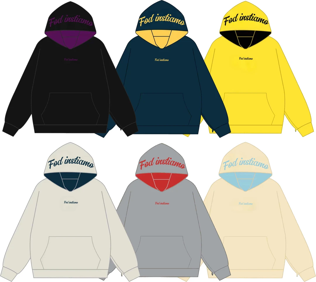 美式撞色刺绣连帽卫衣隐藏口袋设计保暖男女宽松百搭帽衫