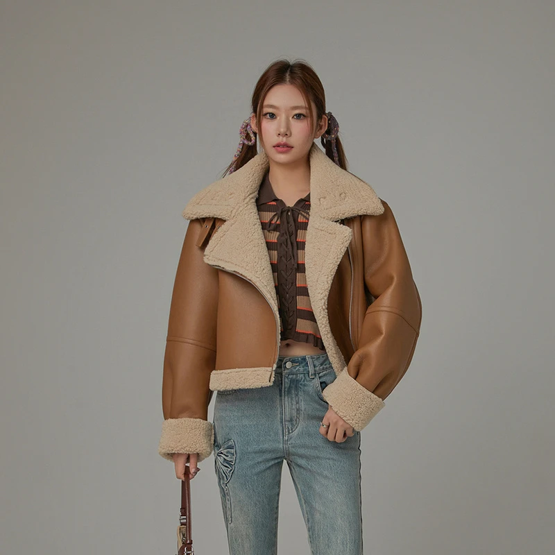 人造皮草 【陈嘉尔专属】CHUU拼接美拉德仿皮毛一体人造皮草-Q