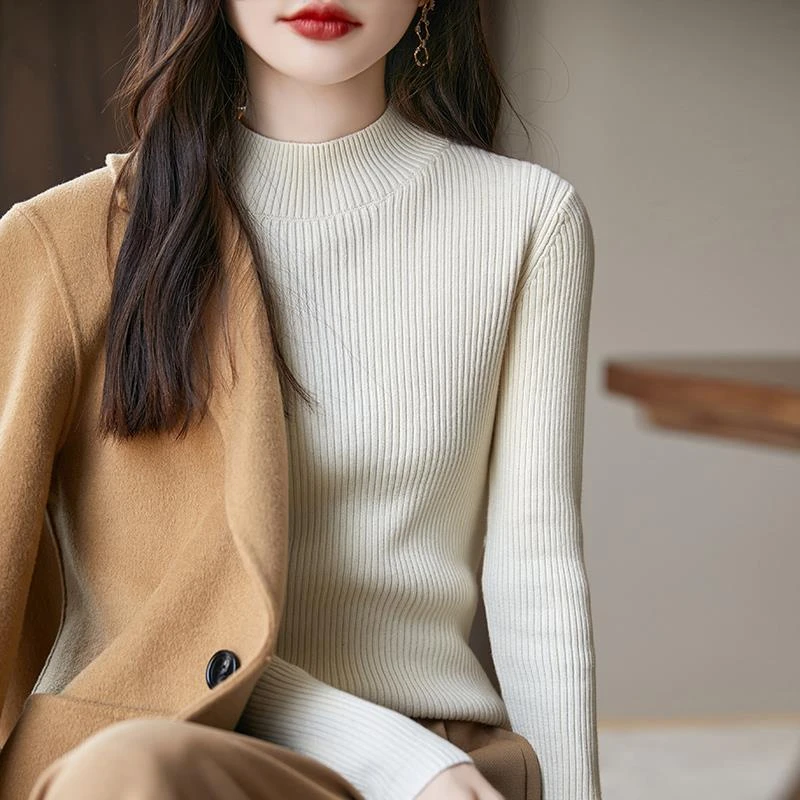 半高领纯棉线针织毛衣女秋冬修身内搭打底衫今年新款显瘦百搭上衣