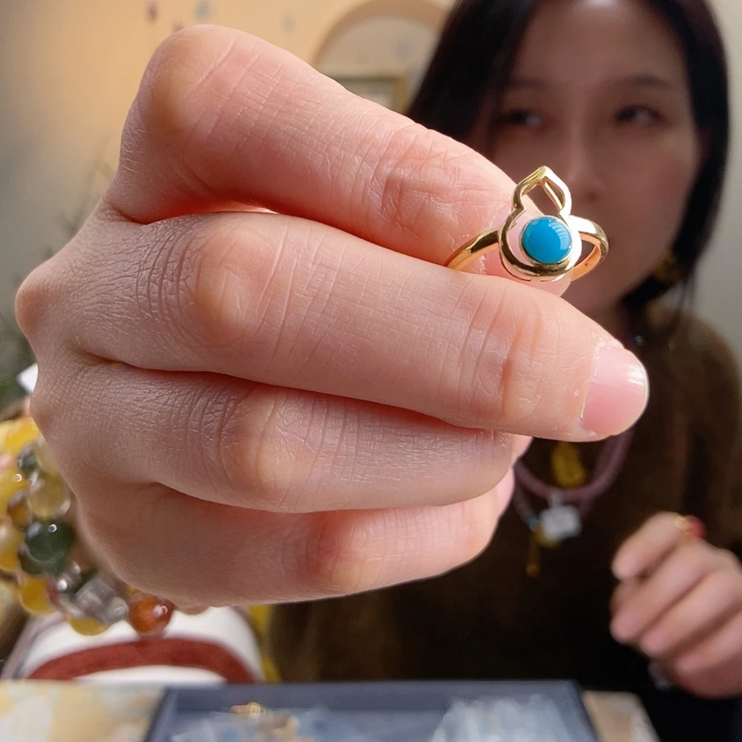 绿松石戒指18K金镶嵌葫芦