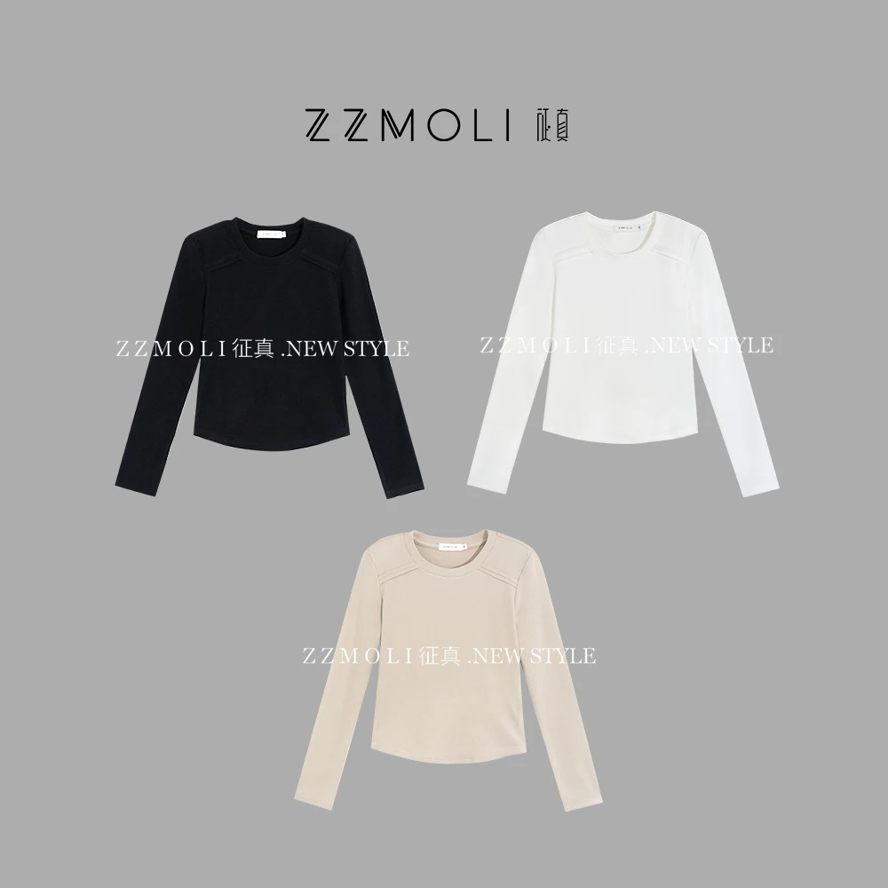 ZZMOLI“云柔”圆领正肩长袖T恤女式打底衫休闲百搭上衣ZBY82039