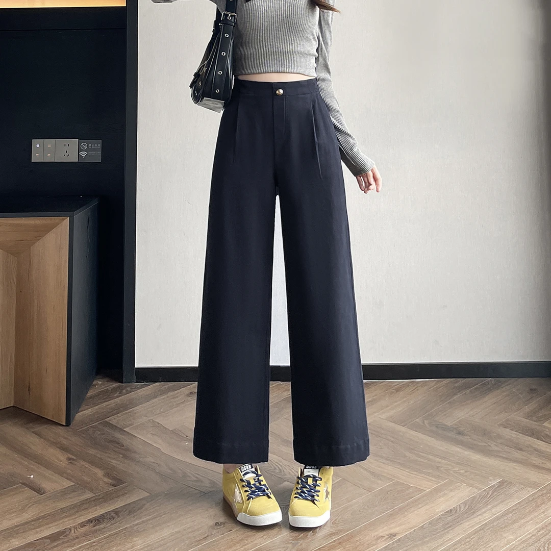 窄版阔腿裤女2025新款春秋高腰宽松显瘦垂感休闲直筒松紧腰西装裤